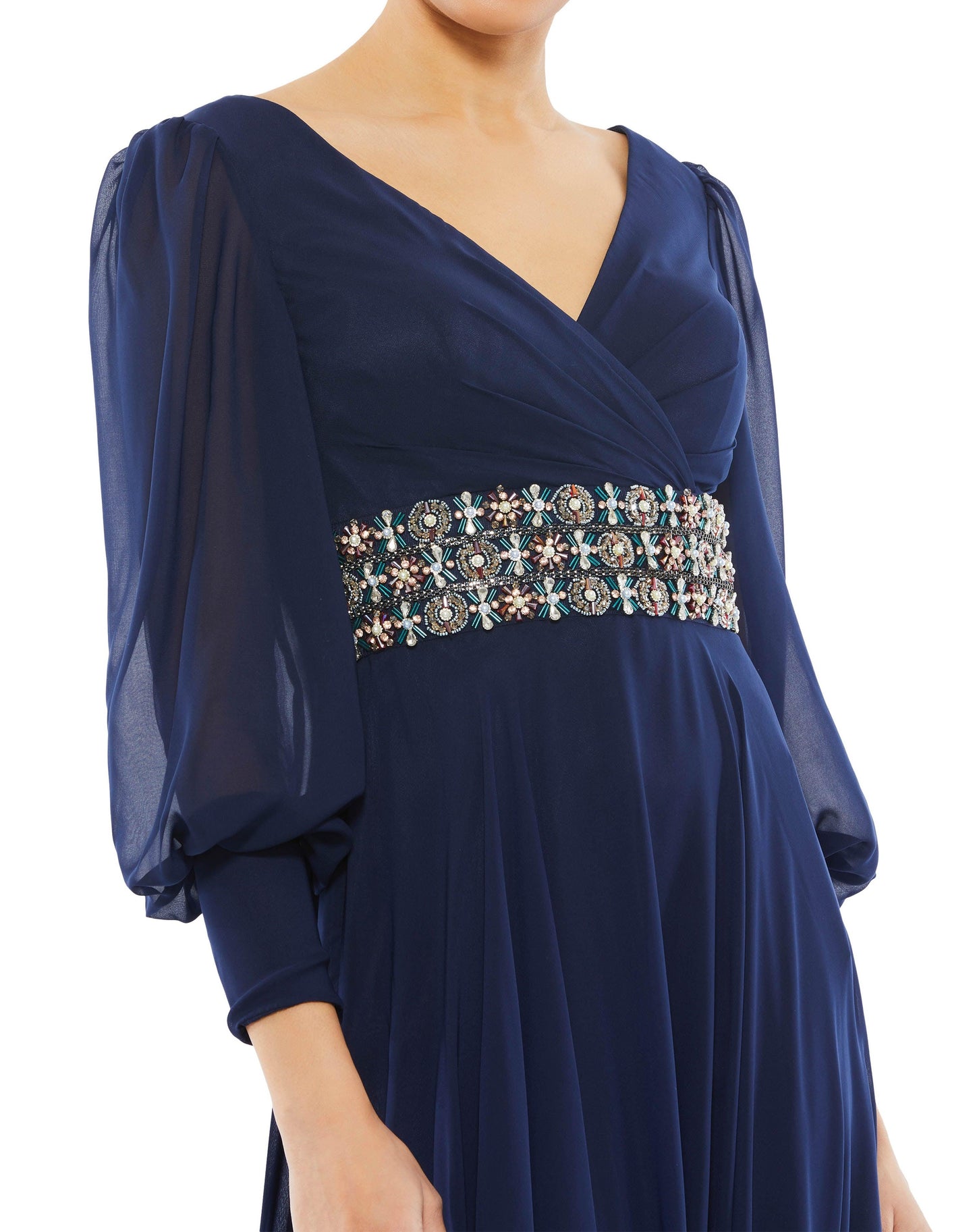 Formal Dresses Long Sleeve Formal Beaded Chiffon Dress Midnight