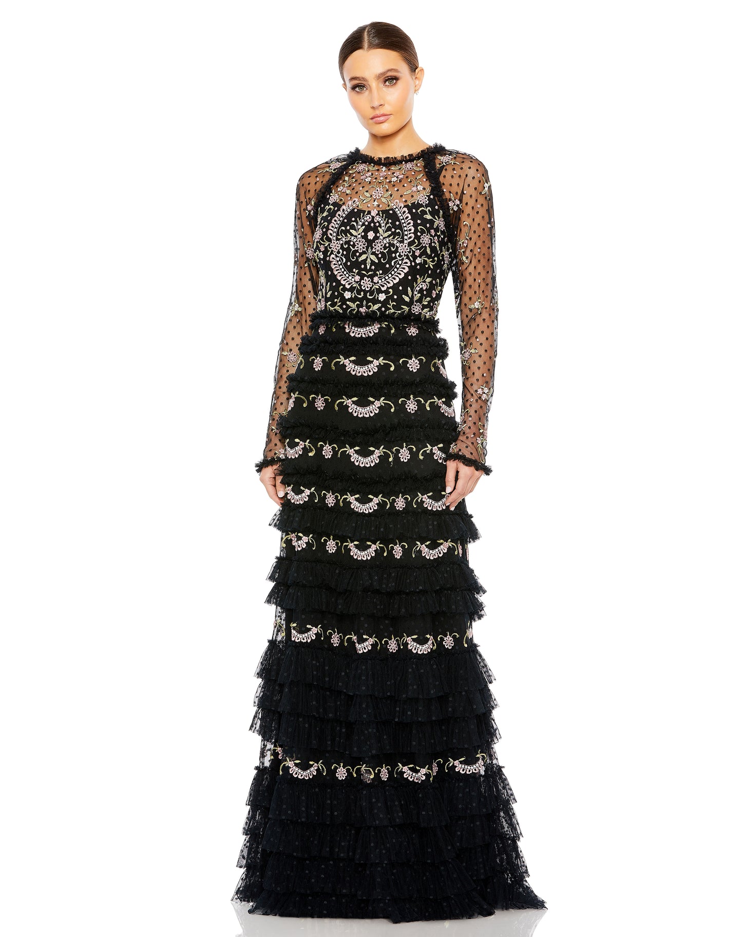 Formal Dresses Long Sleeve Formal Evening Dress Black Multi