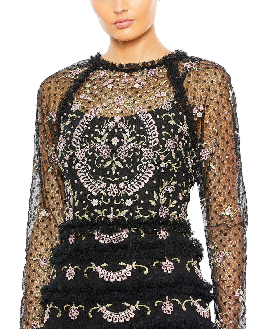 Formal Dresses Long Sleeve Formal Evening Dress Black Multi