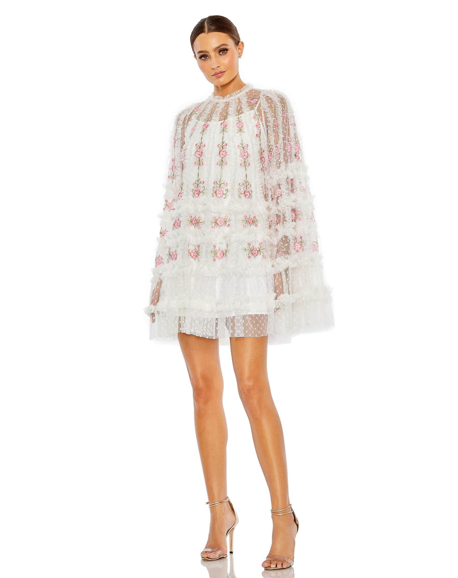 Cocktail Dresses Short Cape Sleeve Cocktail Dress White Multi