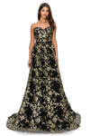 Cinderella Couture CC8043J Strapless Glittered Print A Line Gown Black