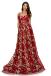 Cinderella Couture CC8043J Strapless Glittered Print A Line Gown Burgundy