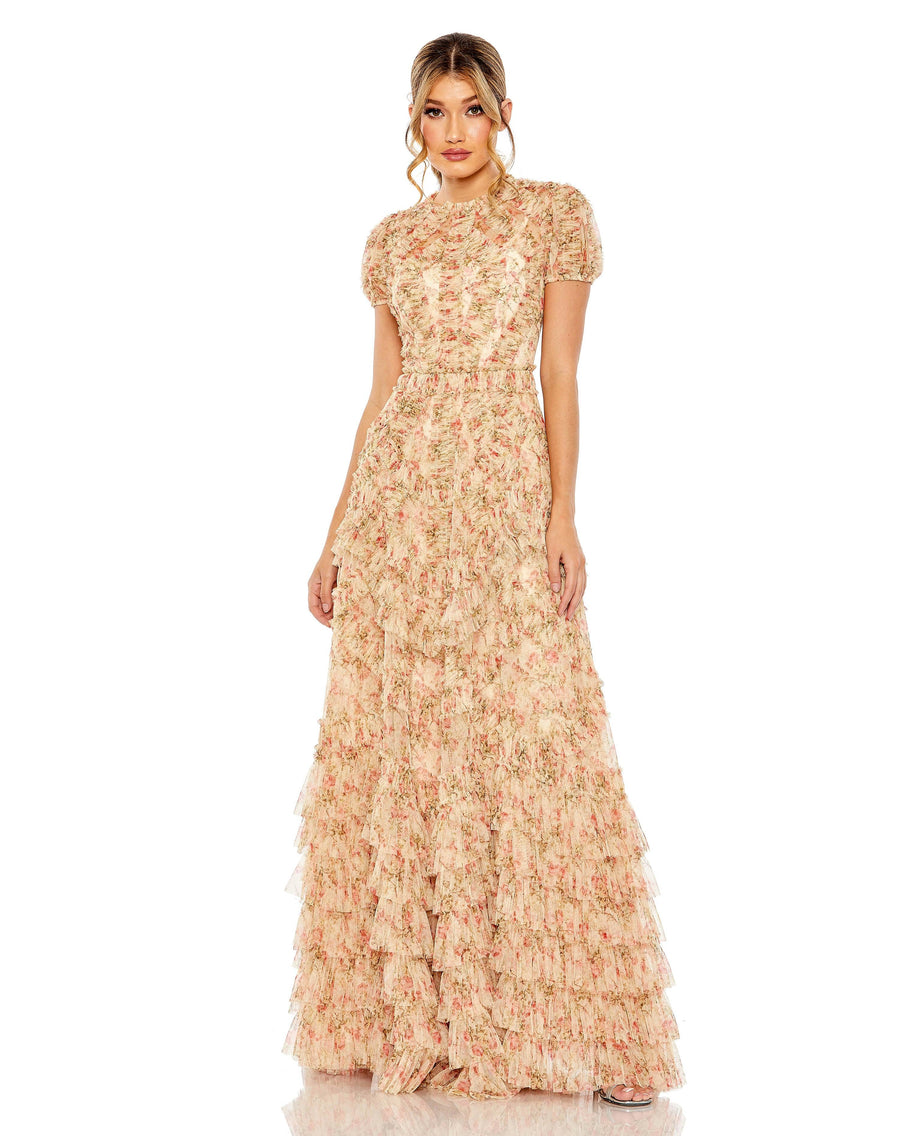 Formal Dresses Long Formal Floral Print Dress Beige Multi