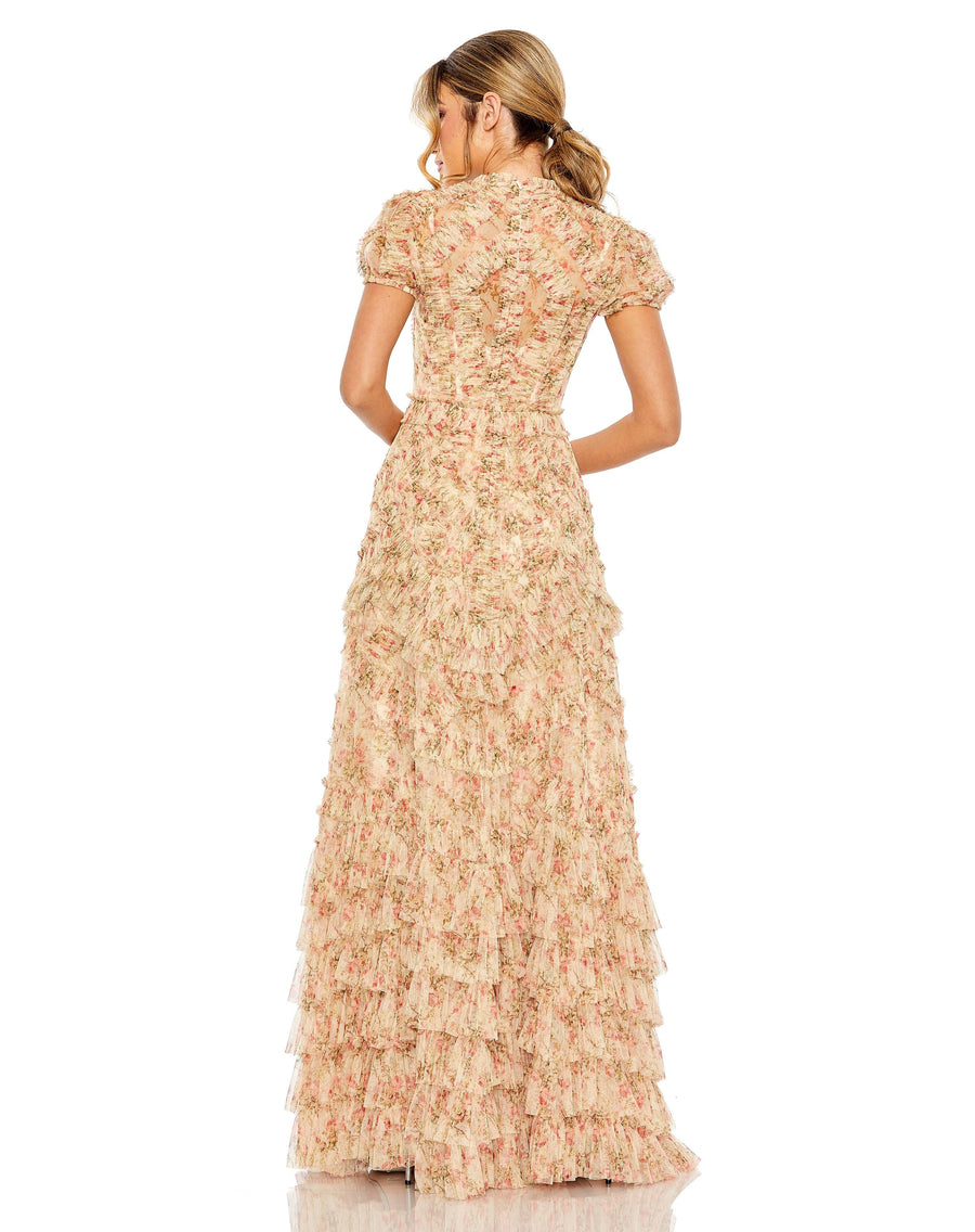 Formal Dresses Long Formal Floral Print Dress Beige Multi