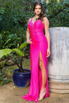 Cinderella Couture CC8048J Sleeveless Fitted Beaded Formal Dress Fuchsia