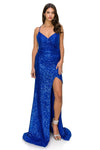 Cinderella Couture CC8056J Spaghetti Strap Sequins Formal Slit Dress Royal