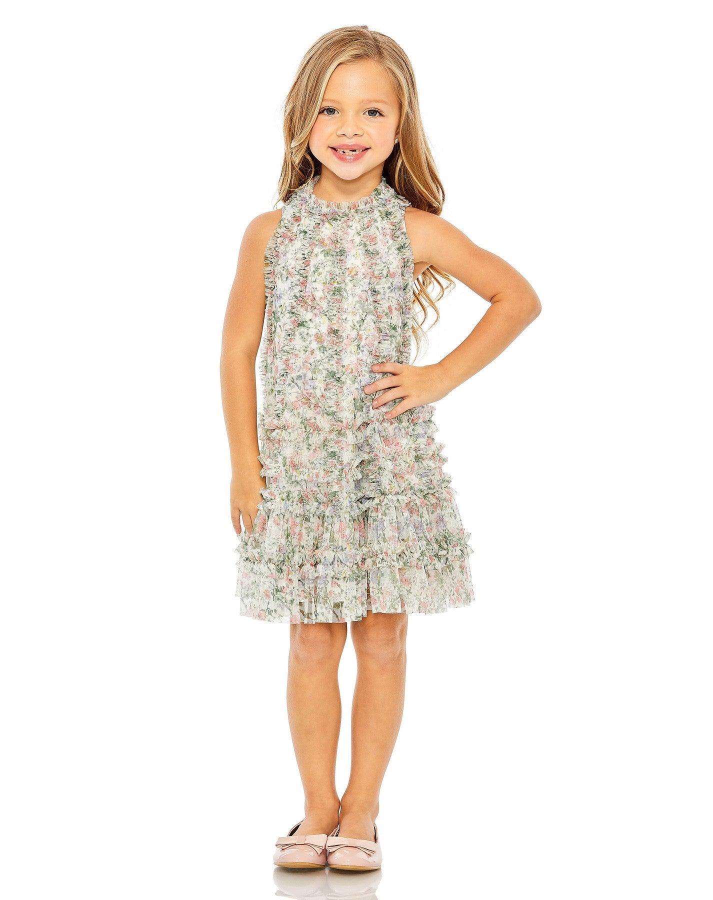 Flower Girl Dresses Short Sleeveless Floral Chiffon Little Girls Dress Floral Multi