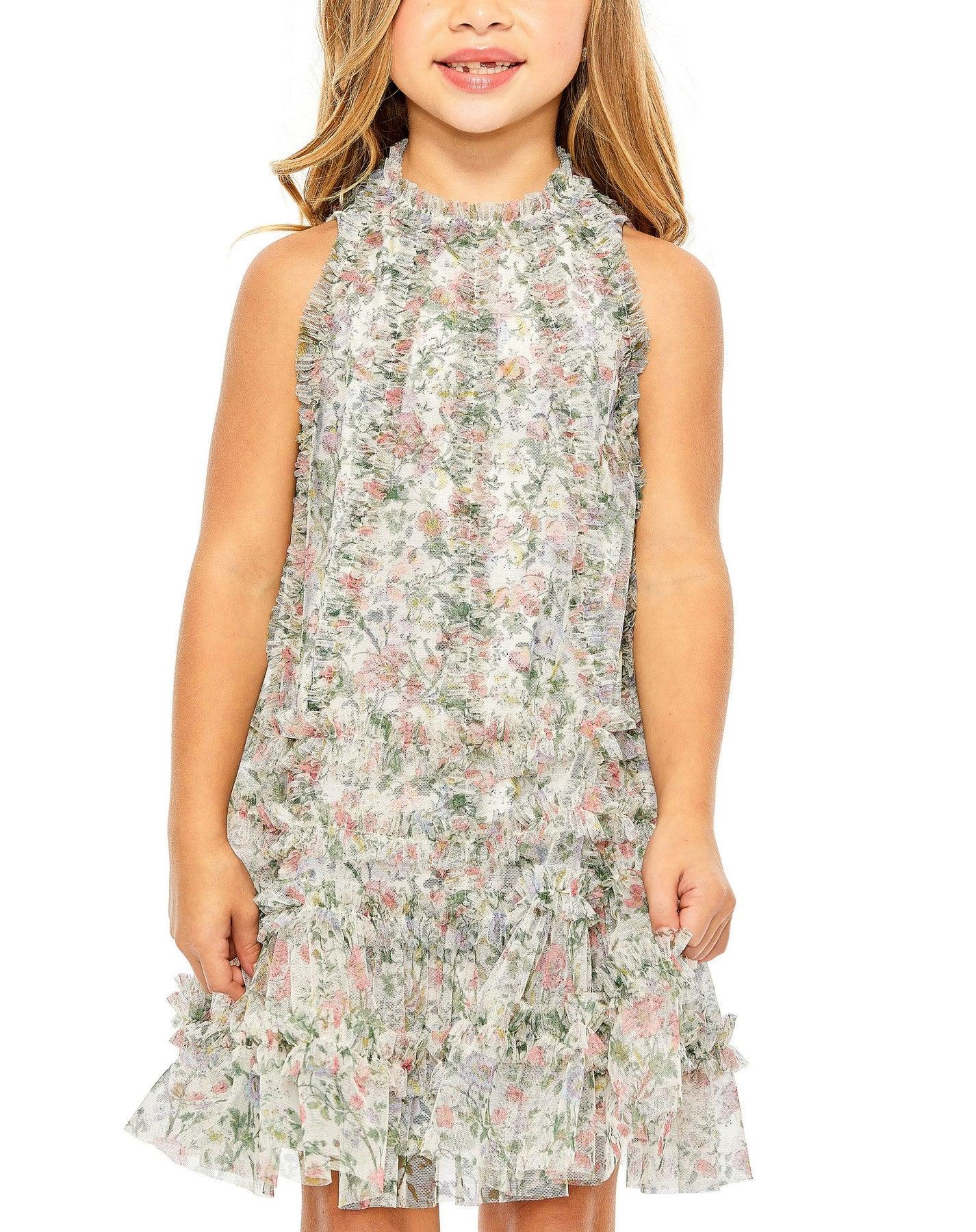 Flower Girl Dresses Short Sleeveless Floral Chiffon Little Girls Dress Floral Multi