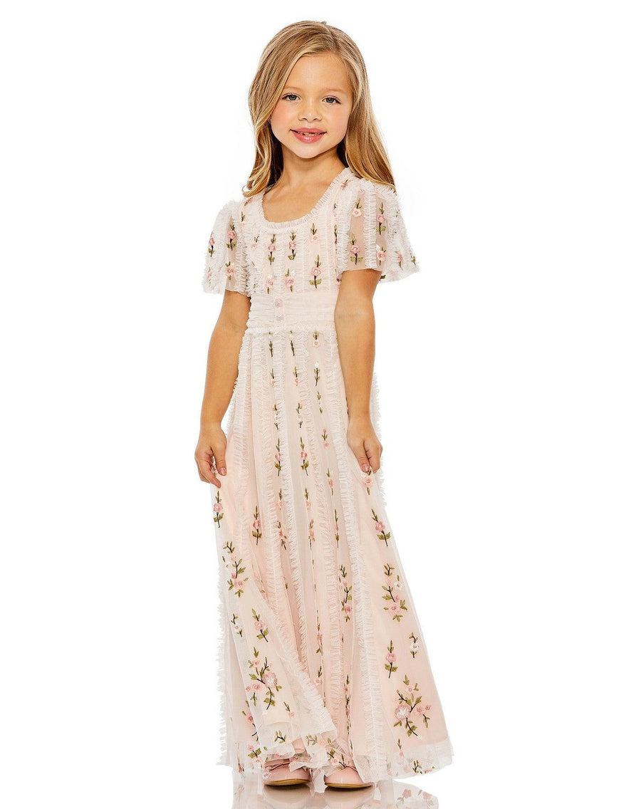 Flower Girl Dresses A Line Short Sleeve Little Girls Long Dress Blush Multi