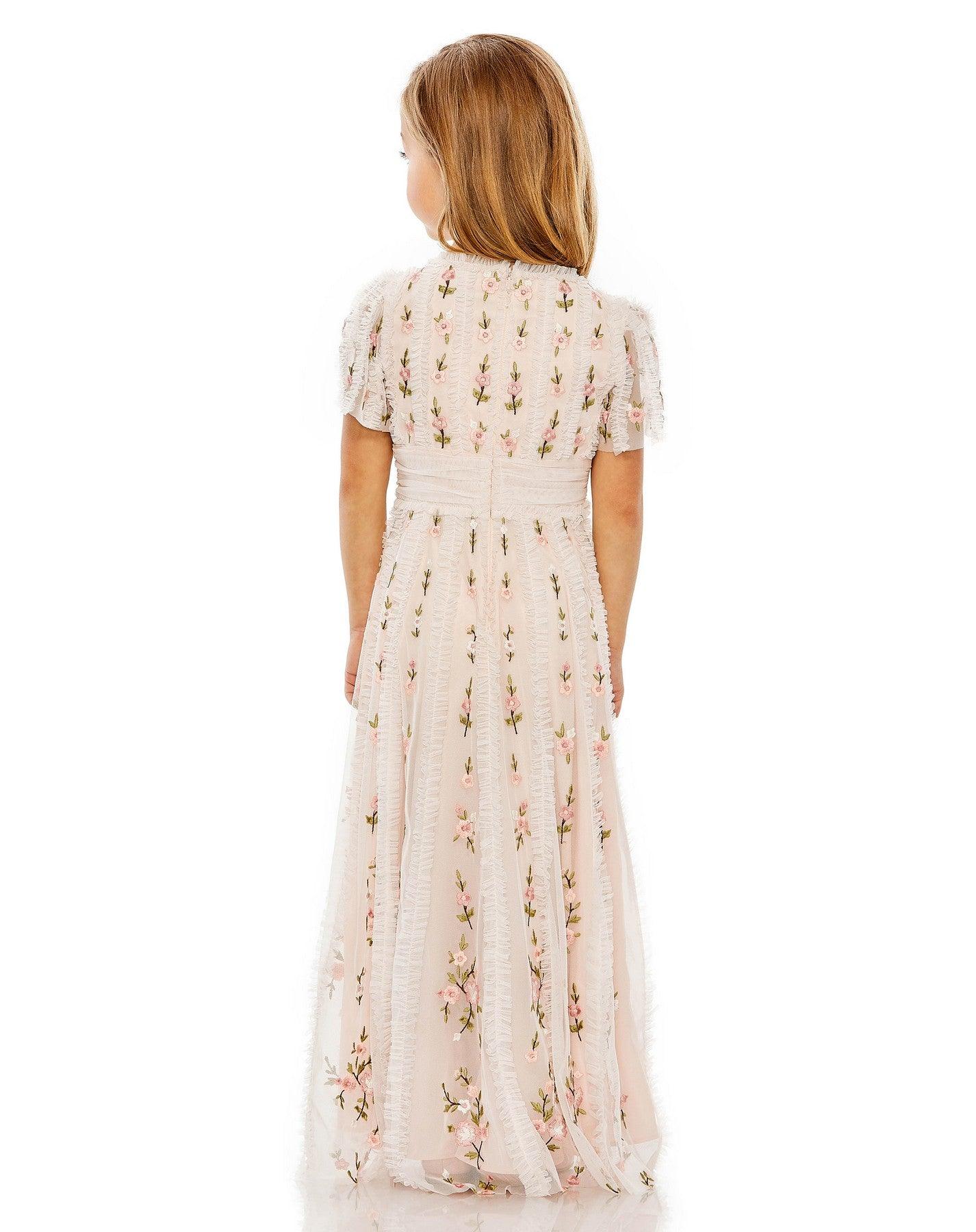 Flower Girl Dresses A Line Short Sleeve Little Girls Long Dress Blush Multi