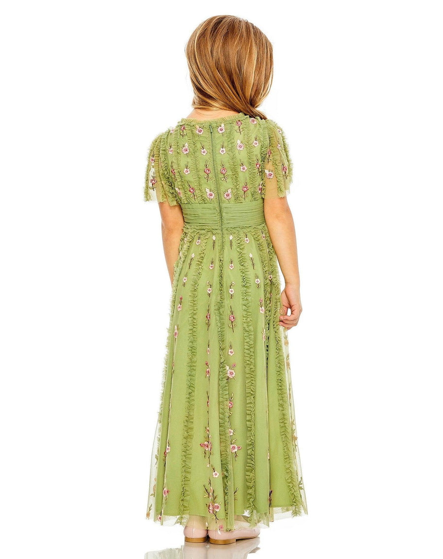 Flower Girl Dresses A Line Short Sleeve Little Girls Long Dress Moss Green