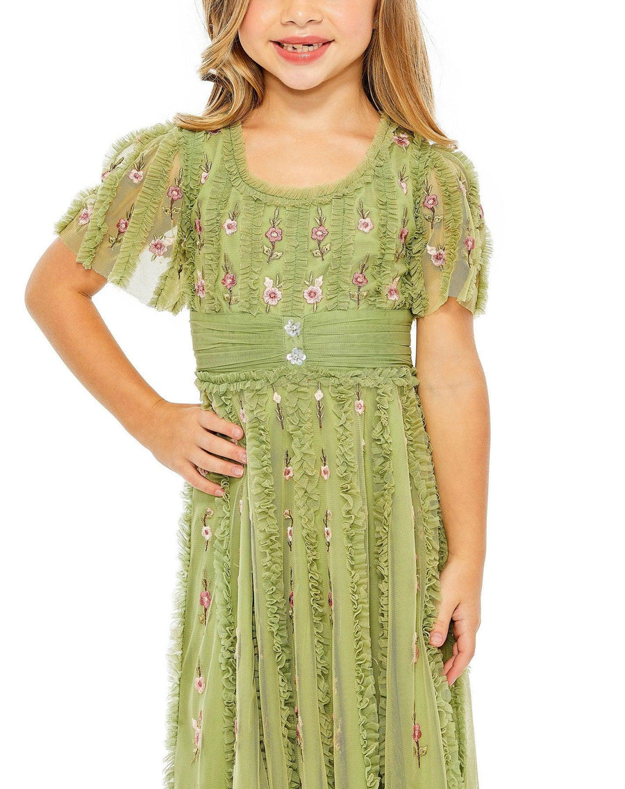 Flower Girl Dresses A Line Short Sleeve Little Girls Long Dress Moss Green