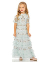 Flower Girl Dresses Short Sleeve Little Girls Long Dress Blue Multi