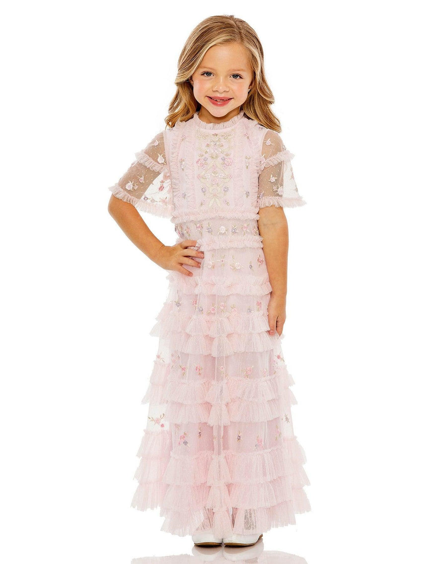 Flower Girl Dresses Short Sleeve Little Girls Long Dress Rose Multi