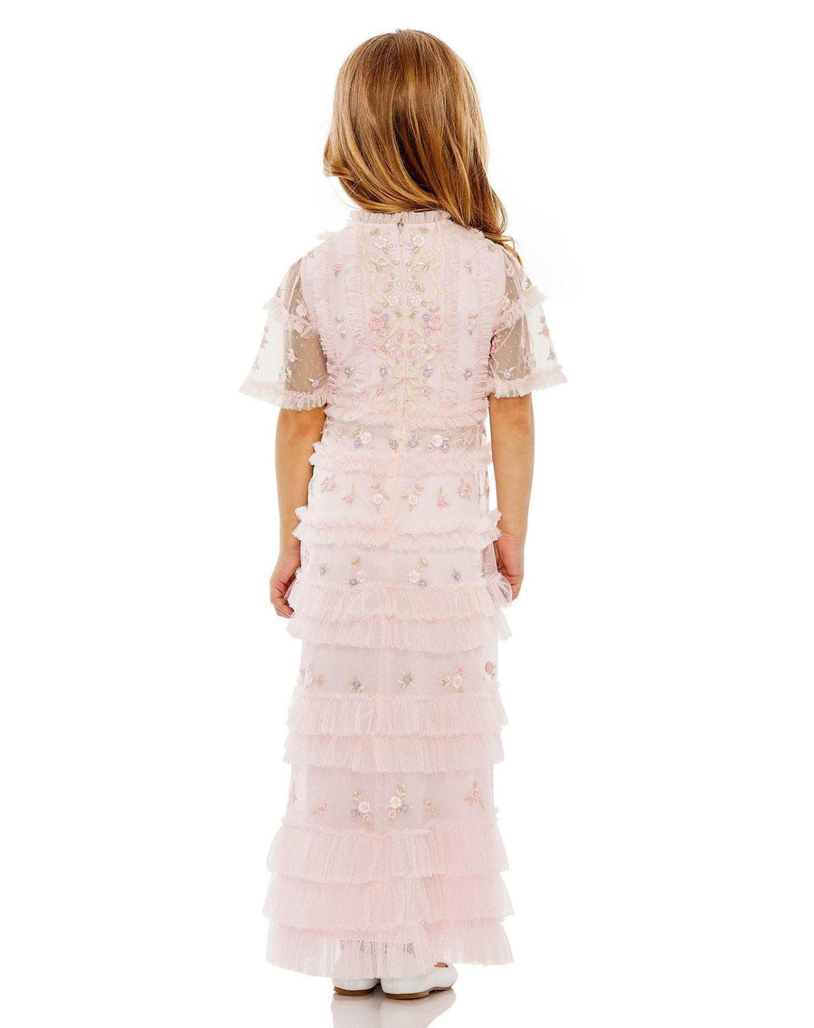 Flower Girl Dresses Short Sleeve Little Girls Long Dress Rose Multi