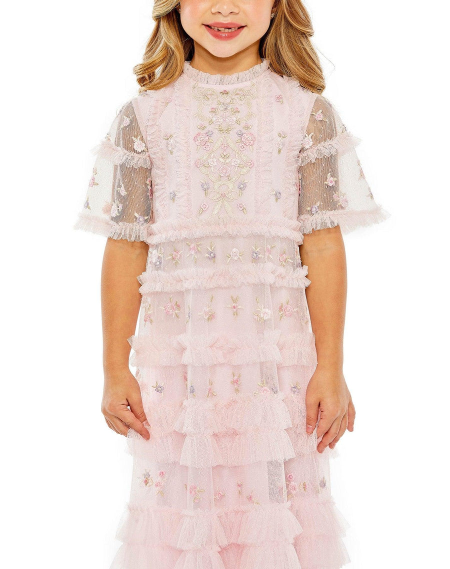 Flower Girl Dresses Short Sleeve Little Girls Long Dress Rose Multi