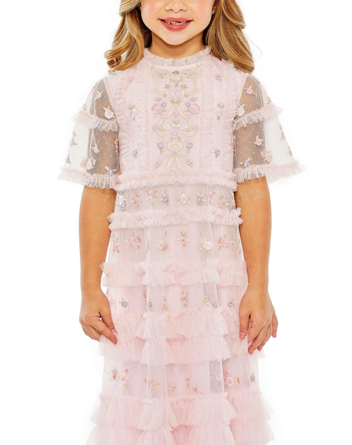 Flower Girl Dresses Short Sleeve Little Girls Long Dress Rose Multi