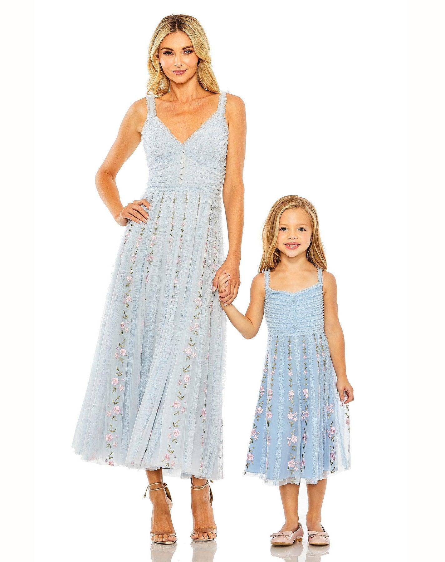 Flower Girl Dresses Little Girls A Line Chiffon Midi Length Dress Blue Multi