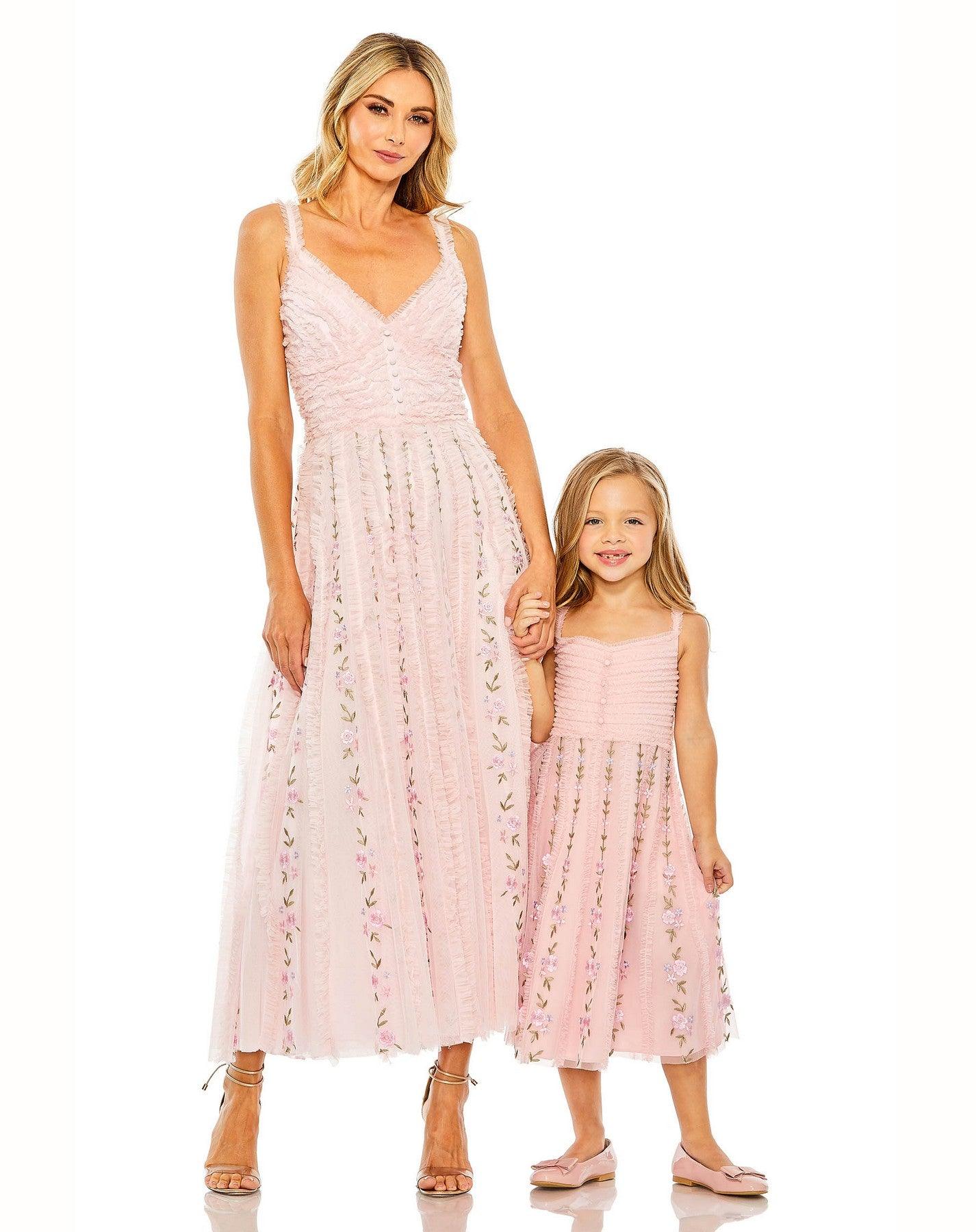 Flower Girl Dresses Little Girls A Line Chiffon Midi Length Dress Rosewater Multi