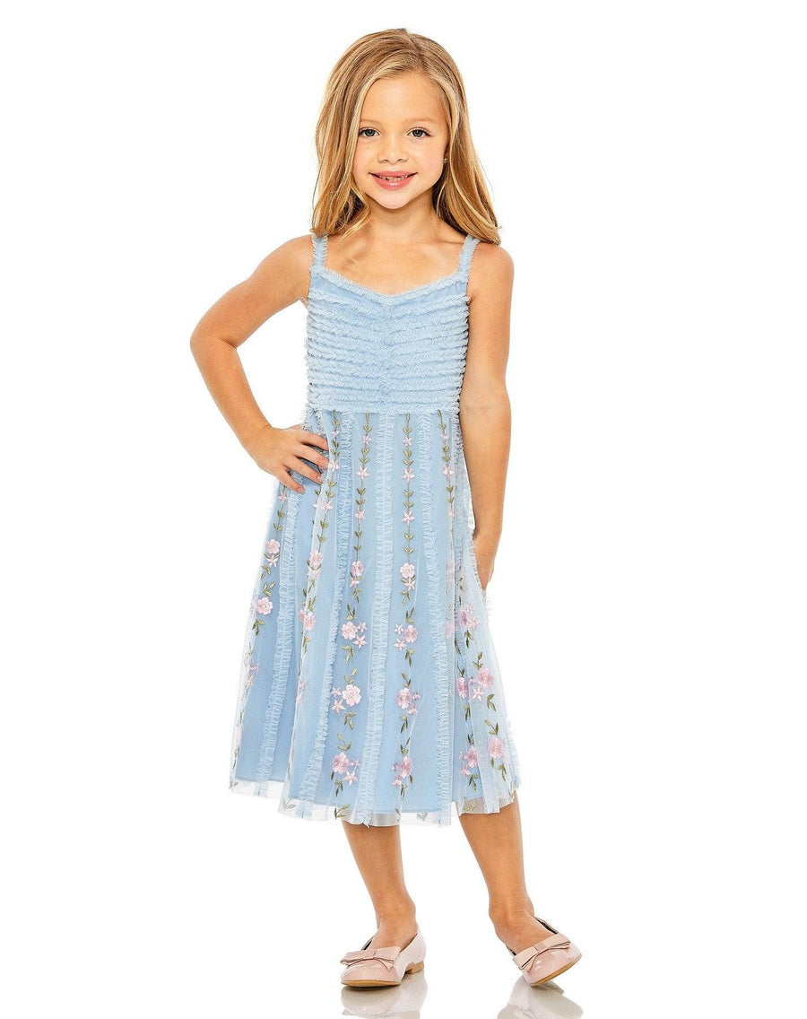 Flower Girl Dresses Little Girls A Line Chiffon Midi Length Dress Blue Multi