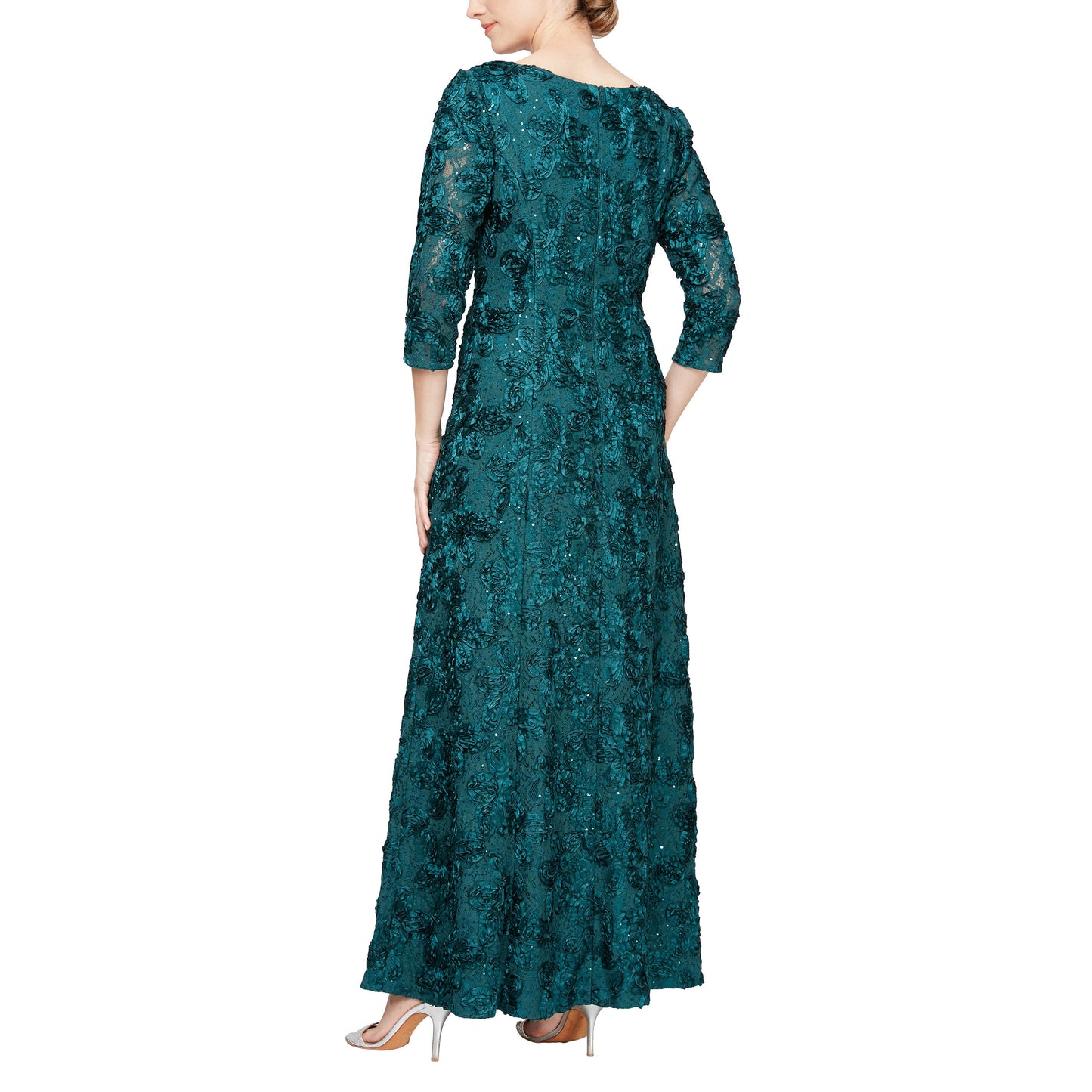 Formal Dresses Long 3/4 Sleeve Lace Formal Dress Emerald Green