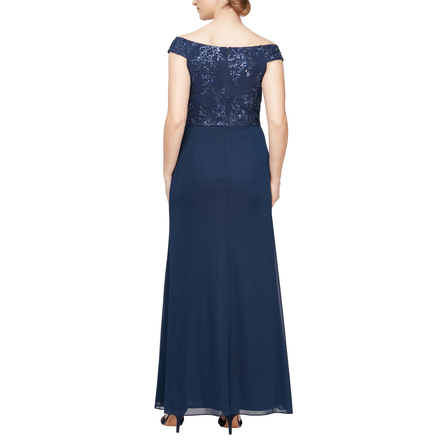 Formal Dresses Long Off Shoulder Embroidered Formal Dress Navy