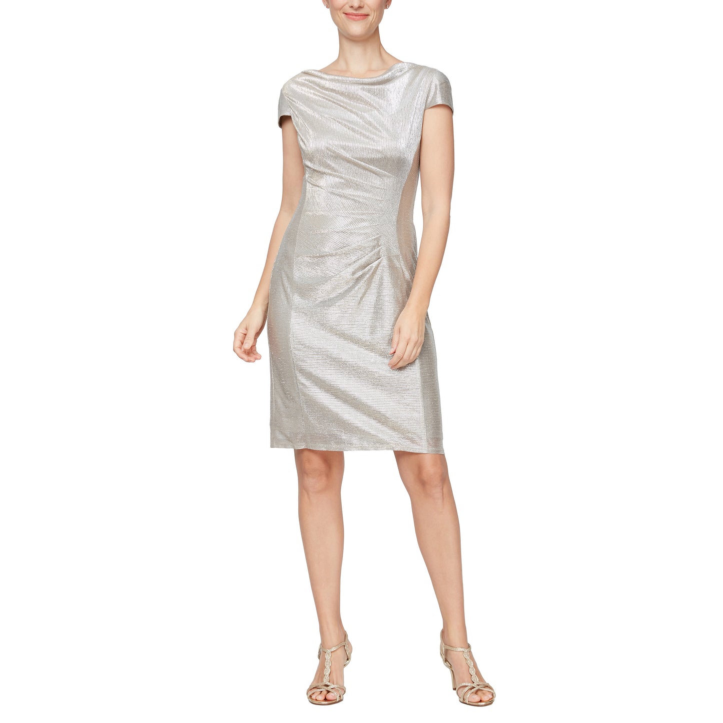 Cocktail Dresses Short Cap Sleeve Metallic Dress Champagne