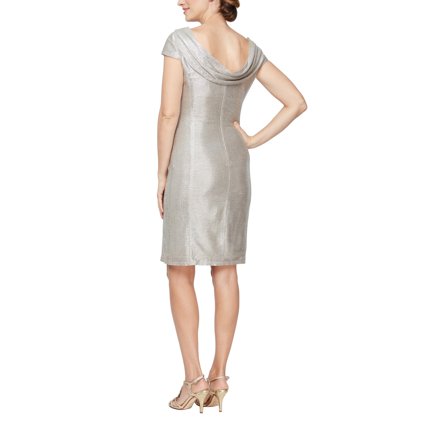 Cocktail Dresses Short Cap Sleeve Metallic Dress Champagne