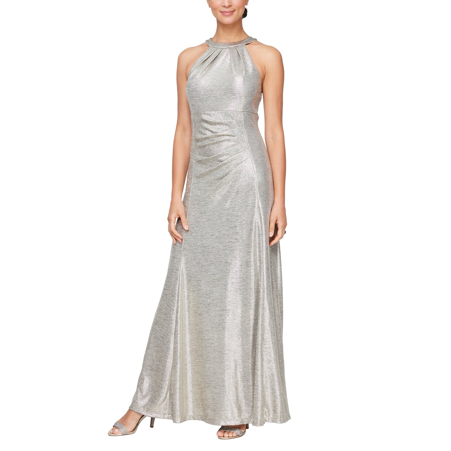 Formal Dresses Long Metallic Halter Formal Dress Champagne