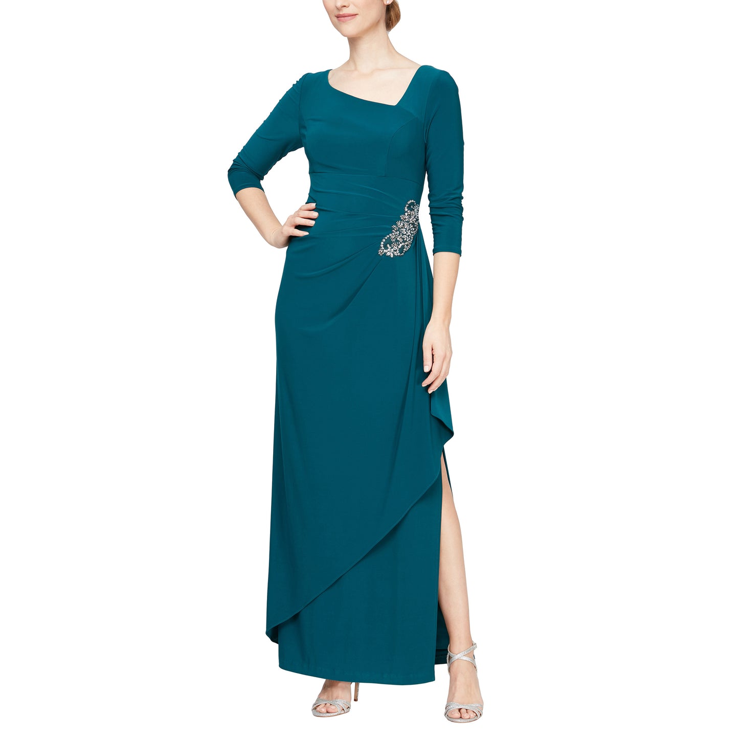 Formal Dresses Long Formal 3/4 Sleeve Dress Emerald Green