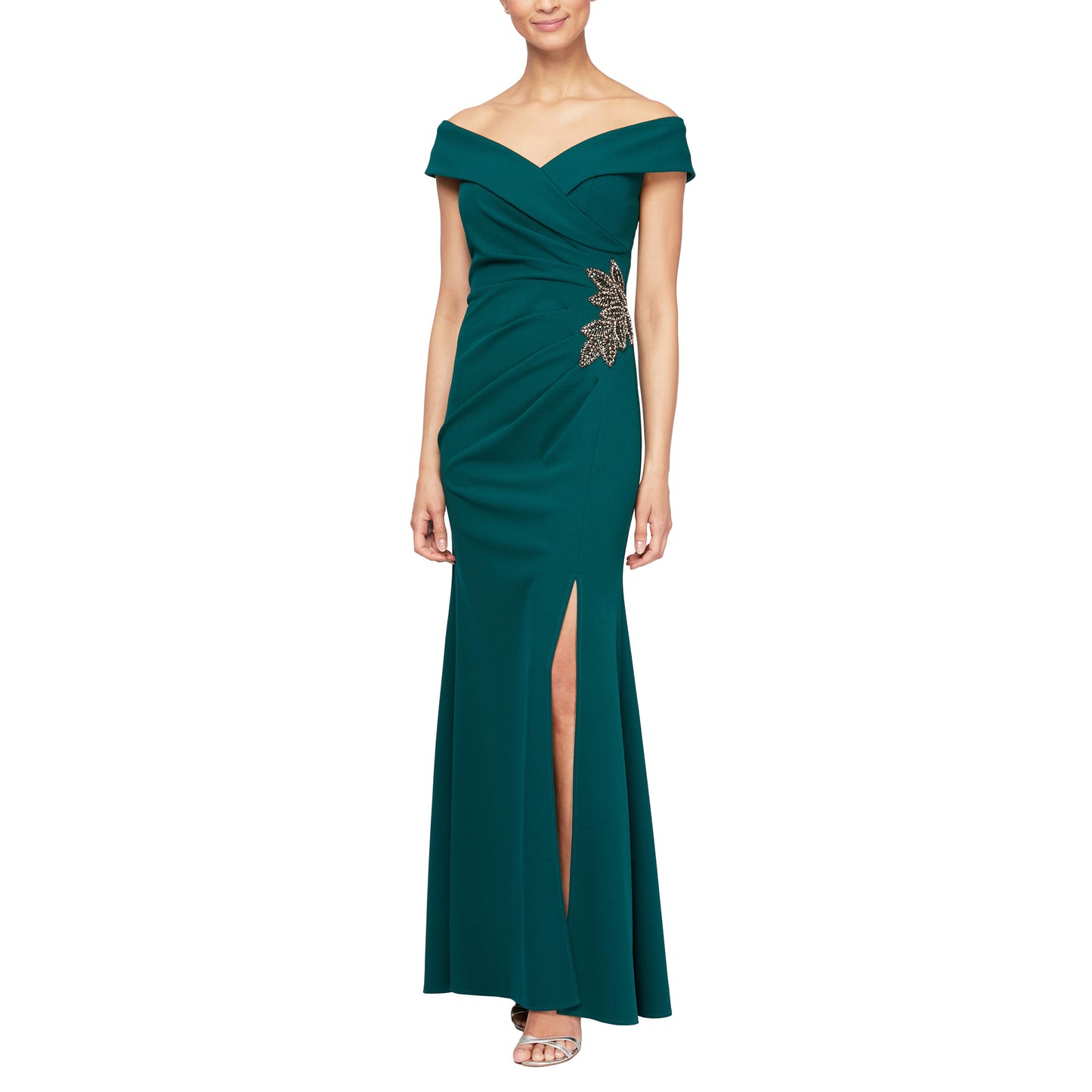 Formal Dresses Long Off Shoulder Formal Beaded Dress Emerald Green