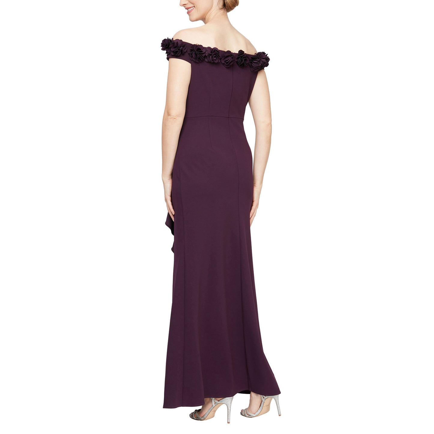 Formal Dresses Long Off Shoulder 3D Floral Formal Dress Aubergine