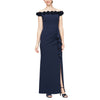 Formal Dresses Long Off Shoulder 3D Floral Formal Dress Navy