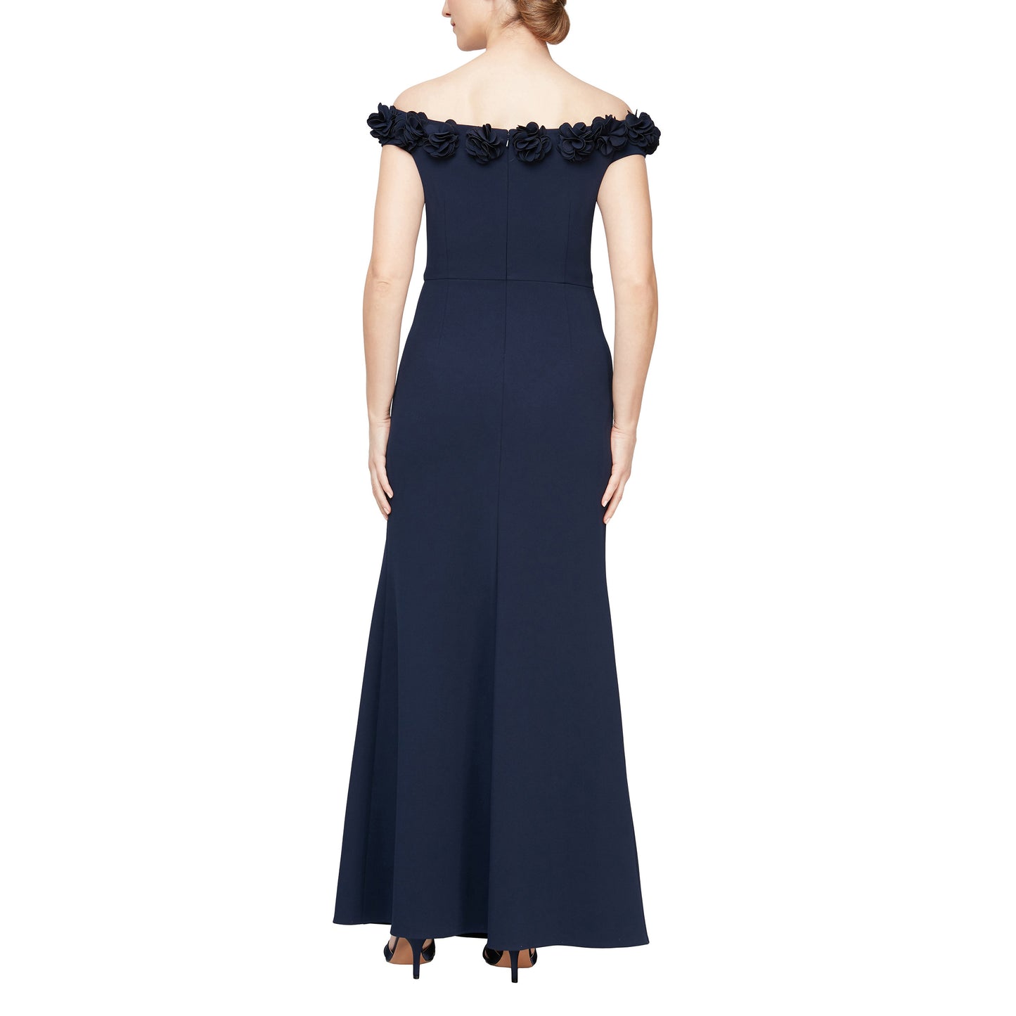 Formal Dresses Long Off Shoulder 3D Floral Formal Dress Navy