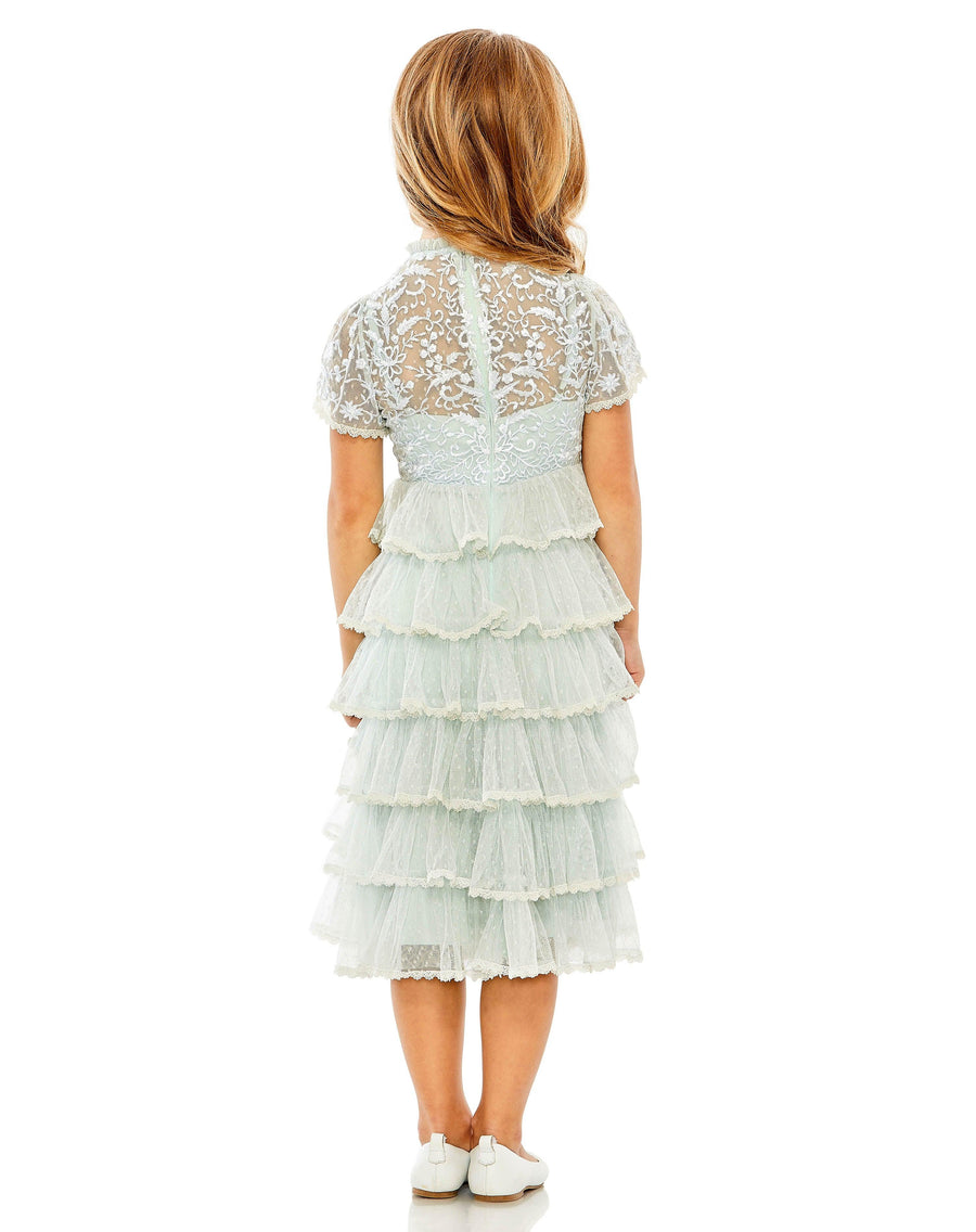 Flower Girl Dresses Little Girls Short Sleeve Lace Midi Length Dress Seafoam