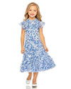 Flower Girl Dresses Little Girls Cap Sleeve Chiffon Midi Length Dress Blue Multi