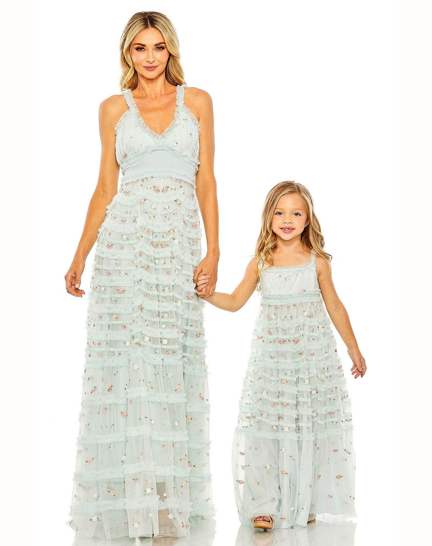 Flower Girl Dresses Long Chiffon Flower Girl Dress Blue Multi