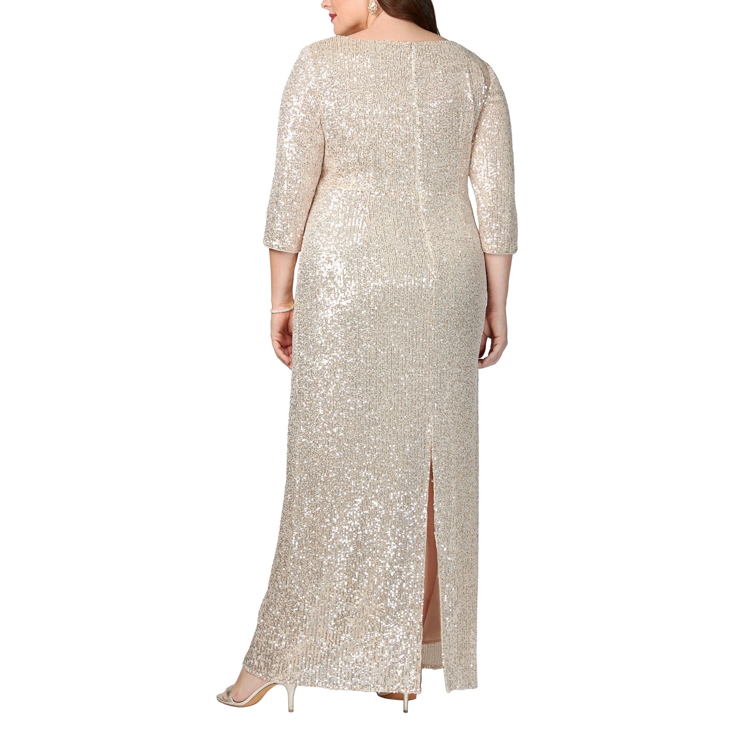 Formal Dresses Plus Size Long 3/4 Sleeve Sequins Formal Dress Taupe