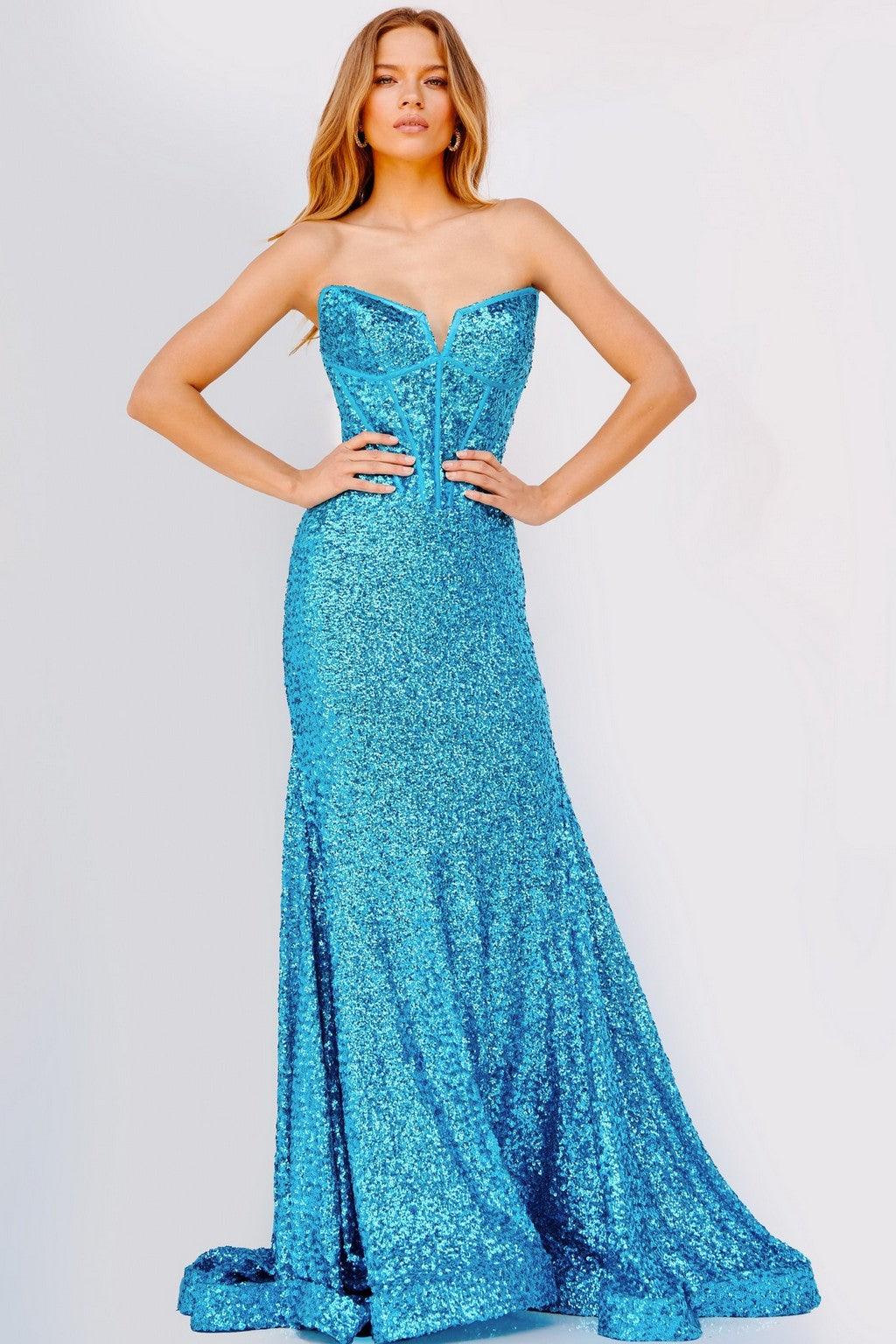 Prom Dresses Strapless Fitted Long Evening Dress TURQUOISE