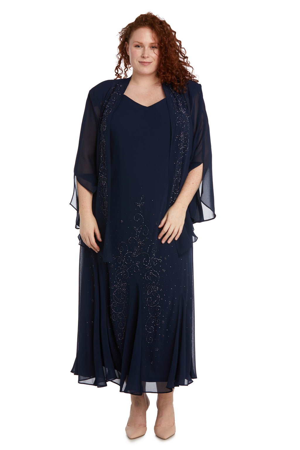 Plus Size Dresses Extra Plus Size Beaded Jacket Midi Dresses Navy