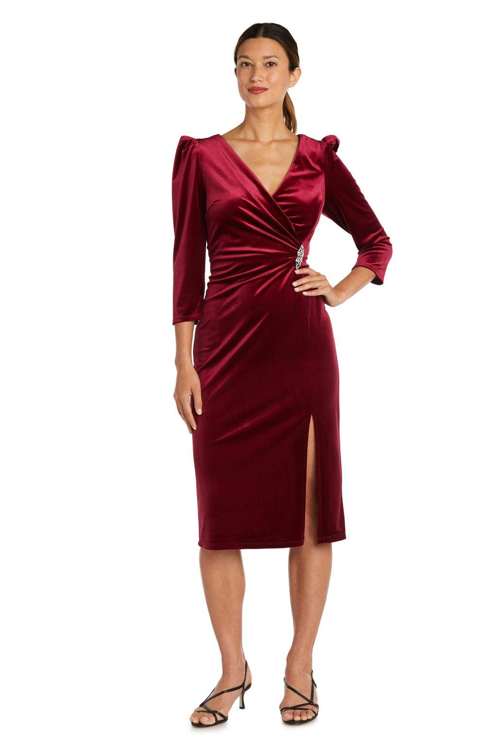 Mother of the Bride Dresses Short 3/4 Sleeve Velvet Cocktail Dress Wine