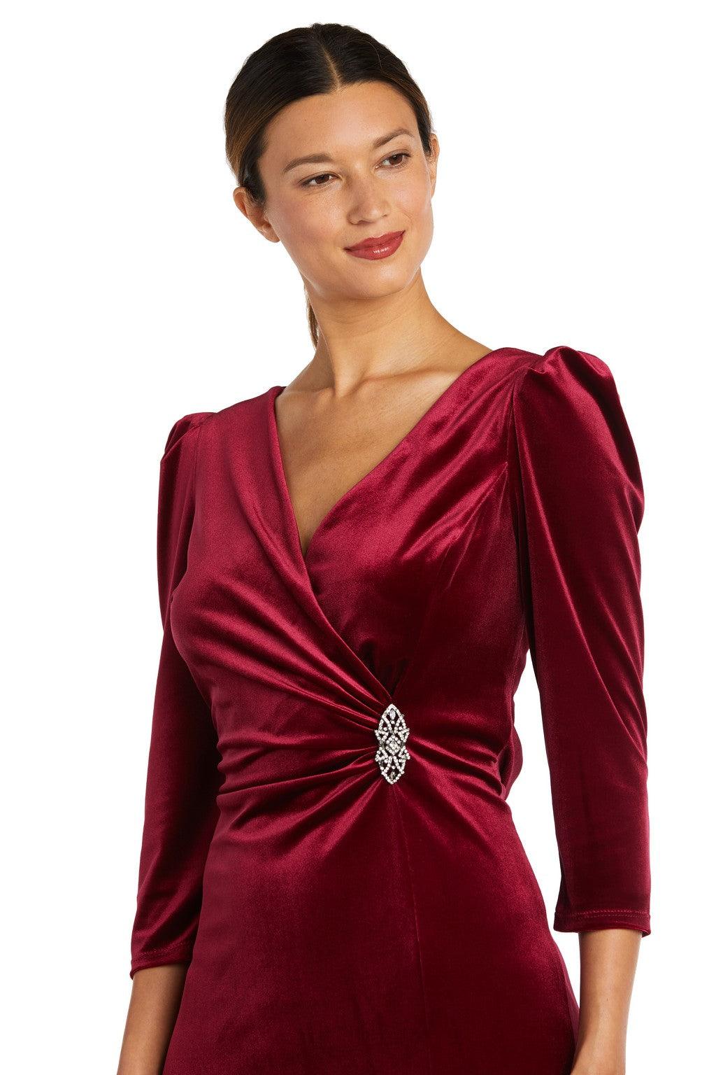 Mother of the Bride Dresses Short 3/4 Sleeve Velvet Cocktail Dress Wine