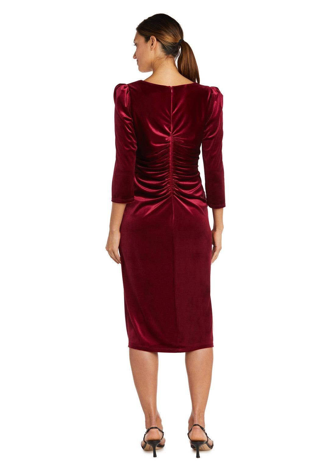 Mother of the Bride Dresses Short 3/4 Sleeve Velvet Cocktail Dress Wine