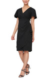 Mother of the Bride Dresses Metallic Knit Sheath Short Dress Black