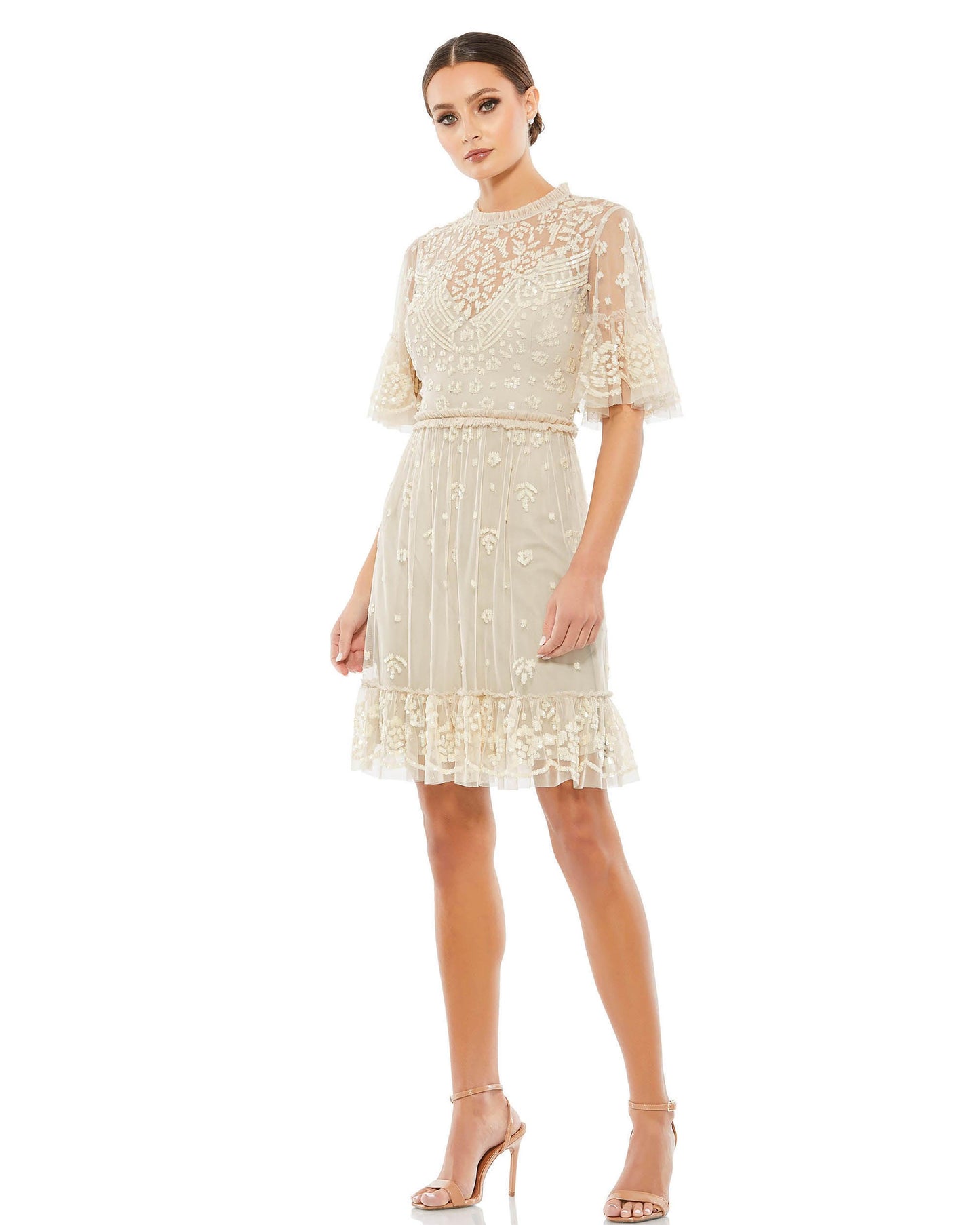 Cocktail Dresses Short Sleeve Cocktail Party Dress Nude Multi