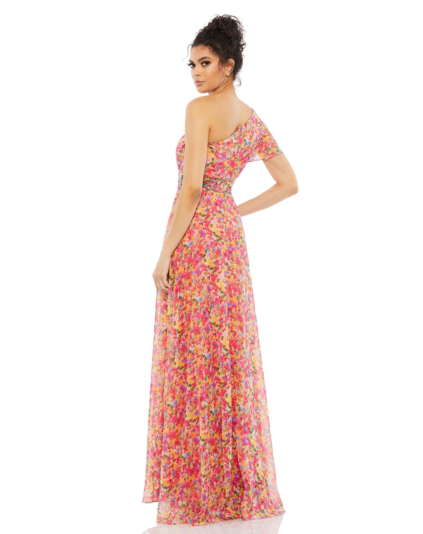 Formal Dresses Long Floral One Shoulder Formal Dress Pink Multi