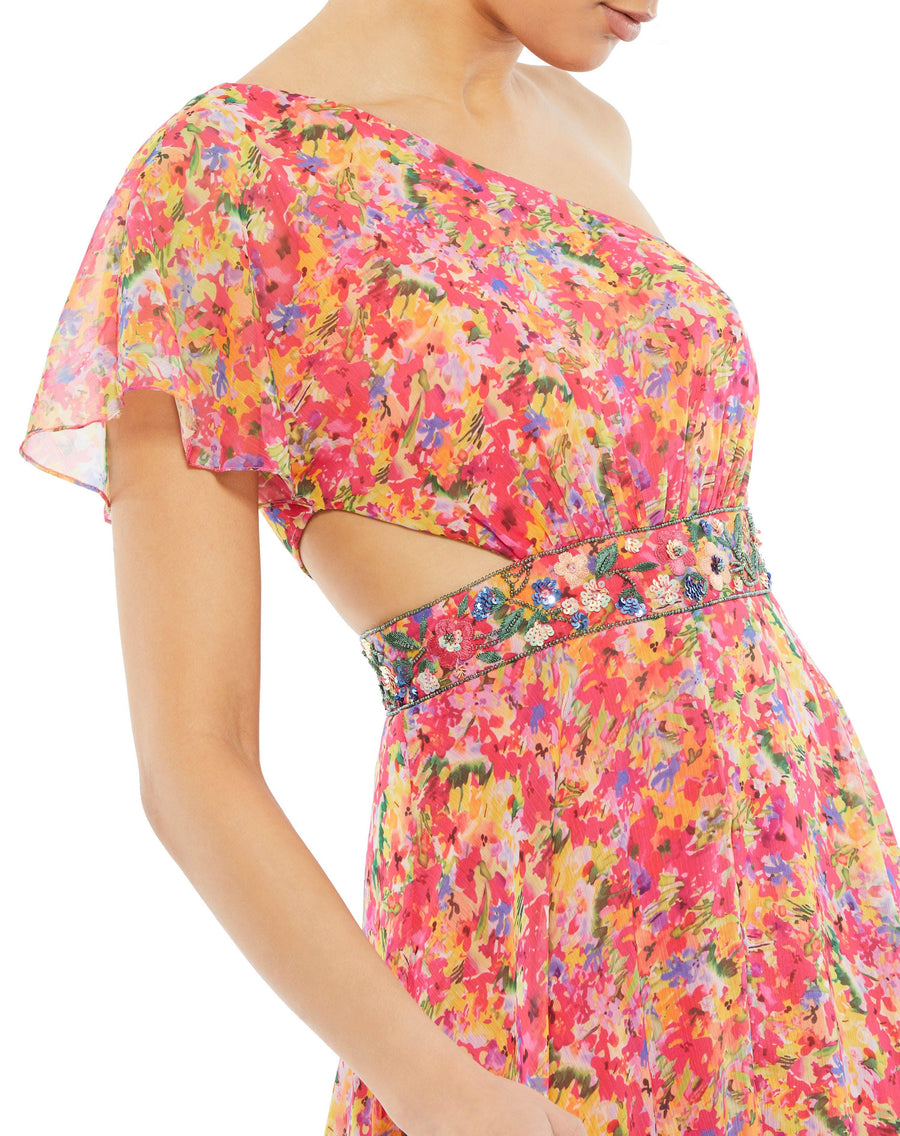 Formal Dresses Long Floral One Shoulder Formal Dress Pink Multi