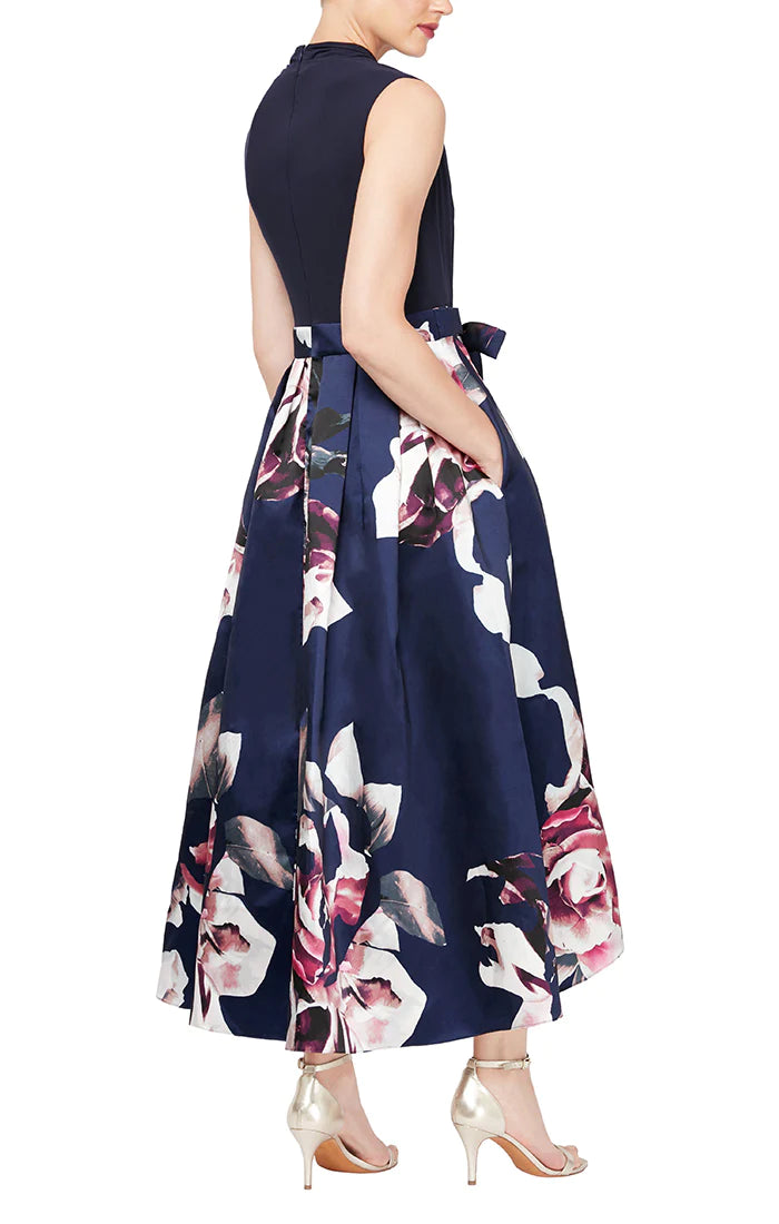 Formal Dresses Printed Mikado Skirt Long Formal Dress Navy Multi