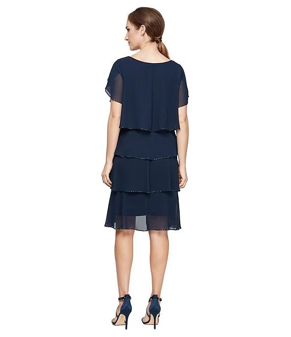 Cocktail Dresses Beaded Trim Short Cocktail Dress New Navy