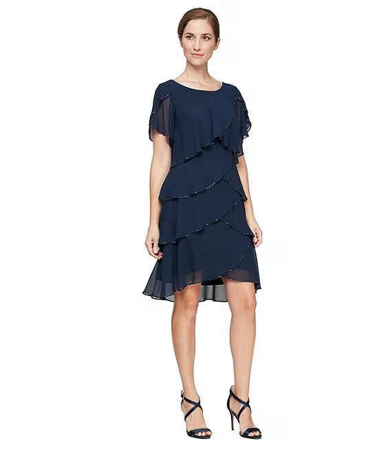 Cocktail Dresses Beaded Trim Short Cocktail Dress New Navy